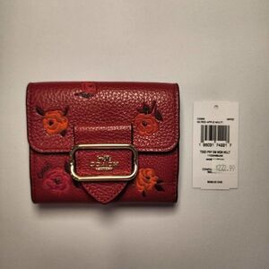 NWT Coach CE669 Small Morgan Wallet With Peony Print